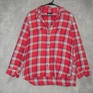 Madewell long sleeve red plaid flannel button up casual fall lightweight Medium
